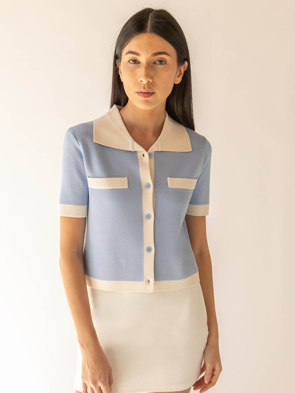NWT Oak + Fort Contrast Trim Polo Cropped Sweater